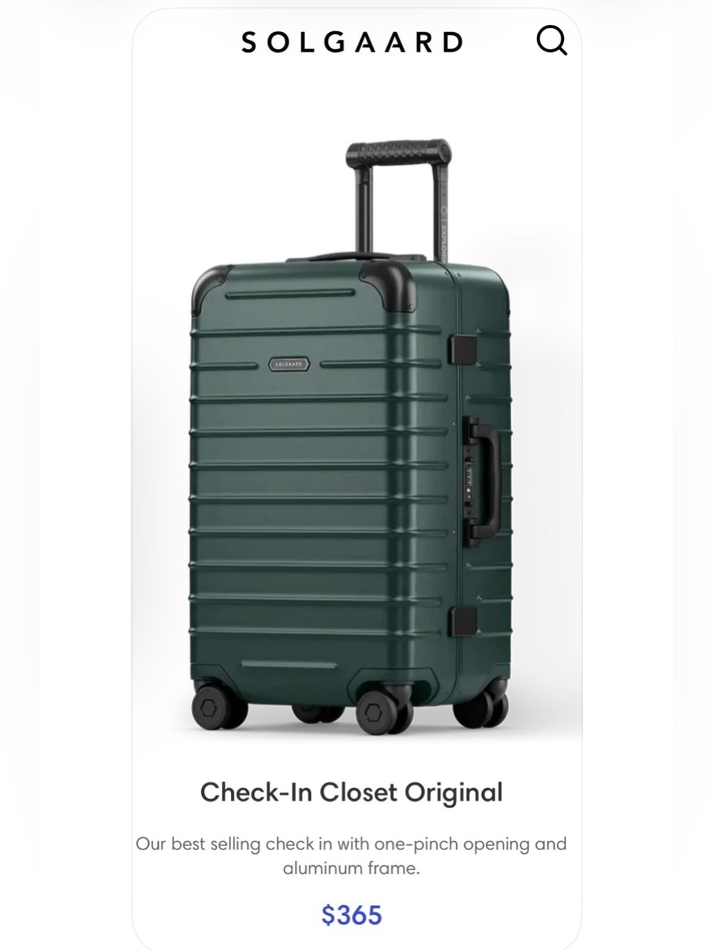 SOLGAARD Carry-On Closet Original Hardside Luggage — Built in TSA Lock